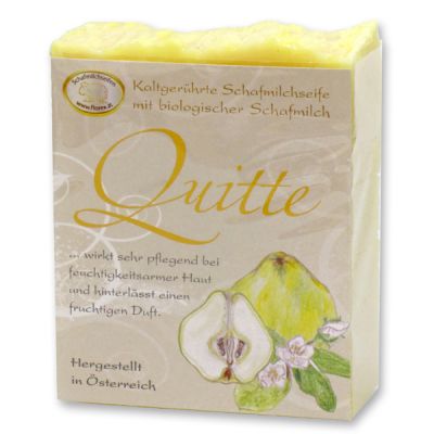 Cold-stirred sheep milk soap 150g with classic labelling, Quince 