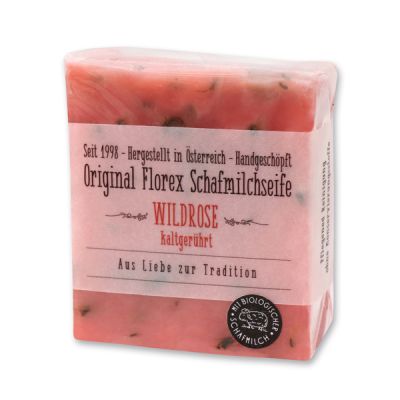 Cold-stirred sheep milk soap 150g in cello wrapped with transparent paper, Wild rose 