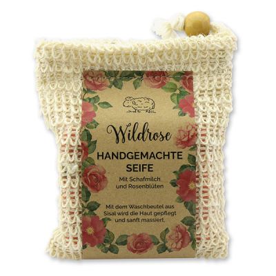 Cold-stirred sheep milk soap 150g packed in a soap holder "feel-good time", Wild rose 