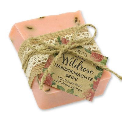 Cold-stirred sheep milk soap 150g decorated "feel-good time", Wild rose 
