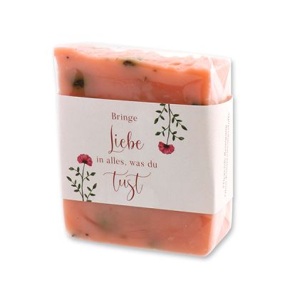 Cold-stirred sheep milk soap 150g in cello "Bringe Liebe in alles...", Wild rose 