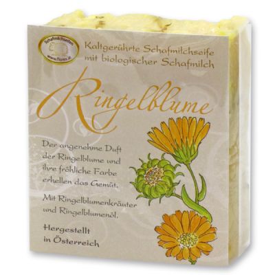 Kaltgerührte Schafmilchseife 150g klassisch verpackt, Ringelblume 