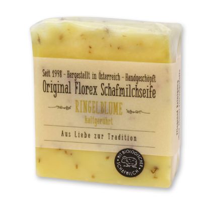 Cold-stirred sheep milk soap 150g in cello wrapped with transparent paper, Marigold 