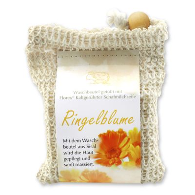 Kaltgerührte Schafmilchseife 150g modern im Waschbeutel, Ringelblume 