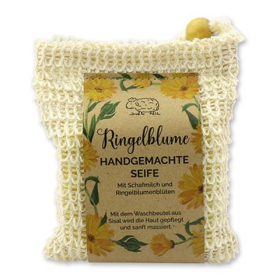 Kaltgerührte Schafmilchseife 150g im Waschbeutel "Wohlfühlzeit", Ringelblume 