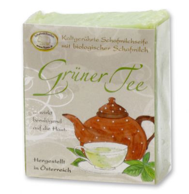 Kaltgerührte Schafmilchseife 150g klassisch verpackt, Grüner Tee 