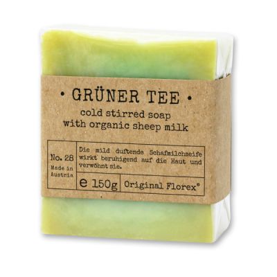 Cold-stirred sheep milk soap 150g packed in cello "Pure Soaps", Green tea 
