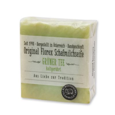 Cold-stirred sheep milk soap 150g in cello wrapped with transparent paper, Green tea 