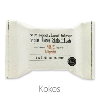 Cold-stirred sheep milk soap 150g packed in a stitched paper bag, Coconut 