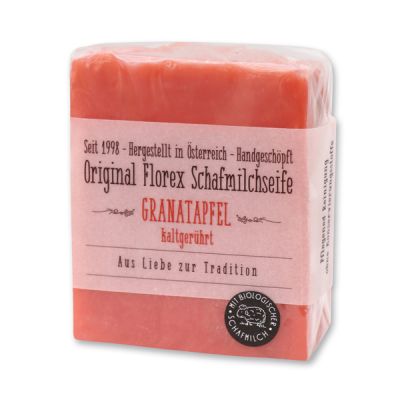 Cold-stirred sheep milk soap 150g in cello wrapped with transparent paper, Pomegranate 