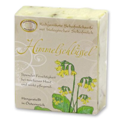 Cold-stirred sheep milk soap 150g with classic labelling, Cowslip 