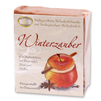 Kaltgerührte Schafmilchseife 150g klassisch verpackt, Winterzauber 