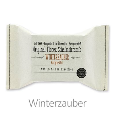 Cold-stirred sheep milk soap 150g, packed in a stitched paper bag, Magic of winter 