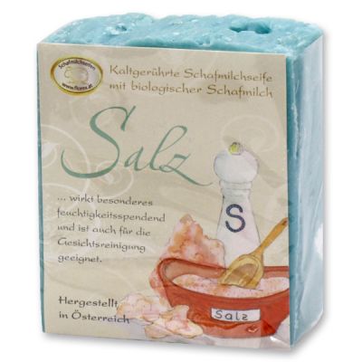 Kaltgerührte Schafmilchseife 150g klassisch verpackt, Salz 