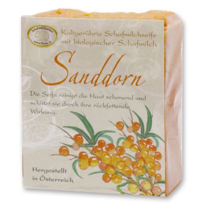 Kaltgerührte Schafmilchseife 150g klassisch verpackt, Sanddorn 