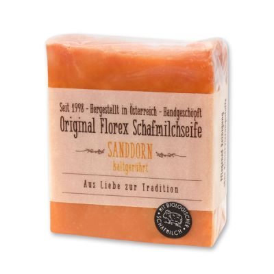 Cold-stirred sheep milk soap 150g in cello wrapped with transparent paper, Sea buckthorn 