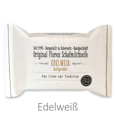 Cold-stirred sheep milk soap 150g packed in a stitched paper bag, Edelweiss 