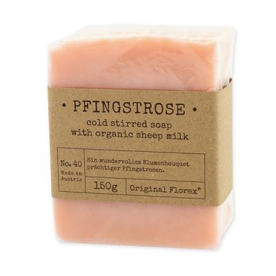 Cold-stirred sheep milk soap 150g packed in cello "Pure Soaps", Peony 