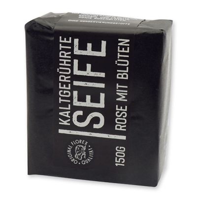 Cold-stirred sheep milk soap 150g "Black Edition", packed black, Rose with petals 