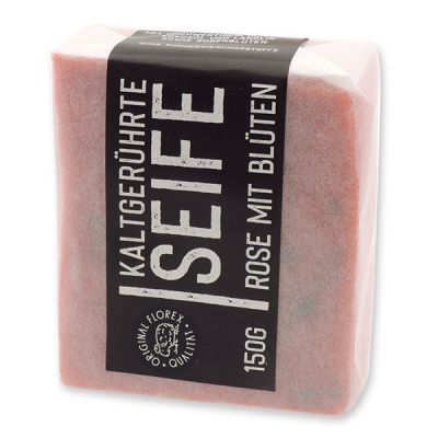Cold-stirred sheep milk soap 150g "Black Edition", packed white, Rose with petals 