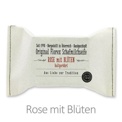 Cold-stirred sheep milk soap 150g packed in a stitched paper bag, Rose with petals 