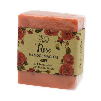 Kaltgerührte Schafmilchseife 150g in Cello "Wohlfühlzeit", Rose mit Blüten 