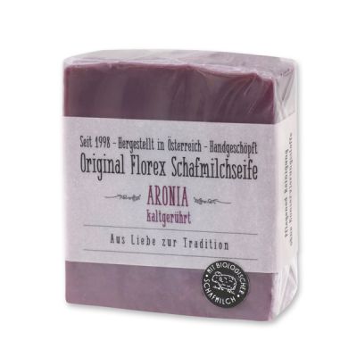 Kaltgerührte Schafmilchseife 150g mit transparenter Schleife in Cello, Aronia 