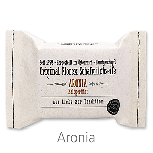 Cold-stirred sheep milk soap 150g packed in a stitched paper bag, Aronia 