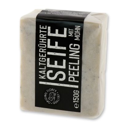 Cold-stirred sheep milk soap 150g "Black Edition" packed white, Peeling with poppy 