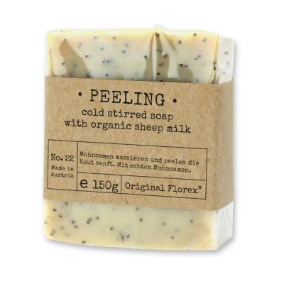 Cold-stirred sheep milk soap 150g packed in cello "Pure Soaps", Peeling with poppy 