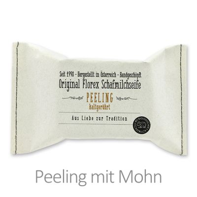 Cold-stirred sheep milk soap 150g packed in a stitched paper bag, Peeling with poppy 