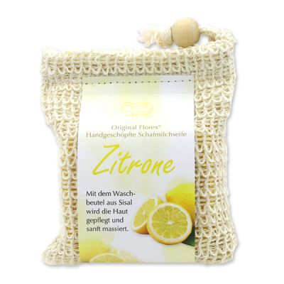 Kaltgerührte Schafmilchseife 150g modern im Waschbeutel, Zitrone 