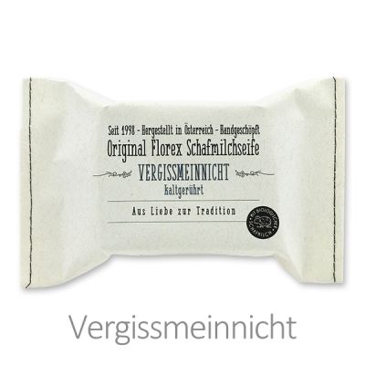 Cold-stirred sheep milk soap 150g packed in a stitched paper bag, Forget-me-not 