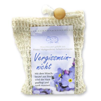 Kaltgerührte Schafmilchseife 150g modern im Waschbeutel, Vergissmeinnicht 