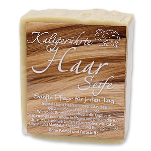 Cold-stirred sheep milk soap 150g with modern labelling, Hair soap 