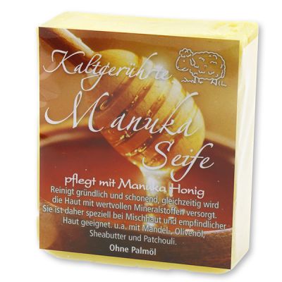 Cold-stirred sheep milk soap 150g with modern labelling, Manuka honey 