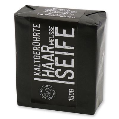 Kaltgerührte Spezialseife 150g "Black Edition" schwarz verpackt, Haarseife Melisse 