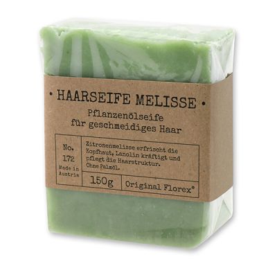 Spezialseife kaltgerührt 150g in Cello "Pure Soaps", Haarseife Melisse 