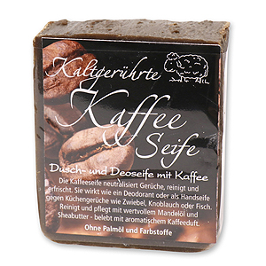 Cold-stirred sheep milk soap 150g with modern labelling, Coffee 