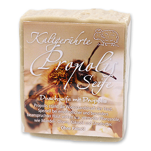 Cold-stirred sheep milk soap 150g with modern labelling, Propolis 