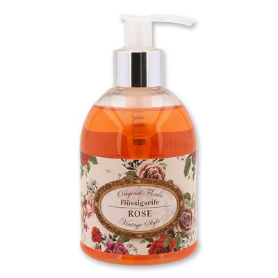 Liquid sheep milk soap 250ml in a dispenser "Vintage motif 139", Rose 