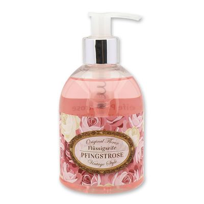 Liquid sheep milk soap 250ml in a dispenser "Vintage motif 151", Peony 