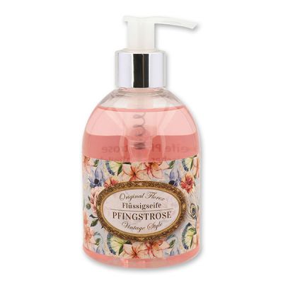 Liquid sheep milk soap 250ml in a dispenser "Vintage motif 170", Peony 