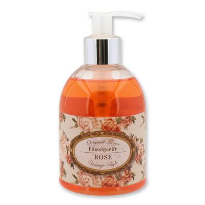 Liquid sheep milk soap 250ml in a dispenser "Vintage motif 189", Rose 