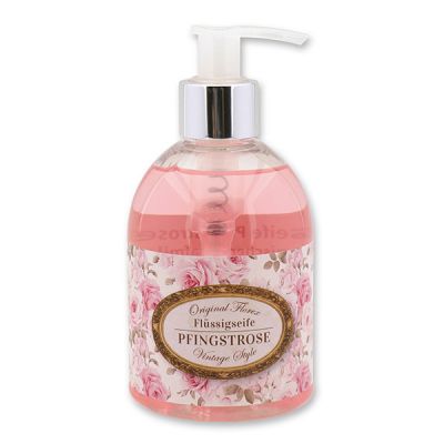 Liquid sheep milk soap 250ml in a dispenser "Vintage motif 195", Peony 