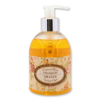 Liquid sheep milk soap 250ml in a dispenser "Vintage motif 20", Orange 