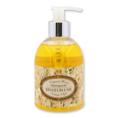 Liquid sheep milk soap 250ml in a dispenser "Vintage motif 201", Marigold 