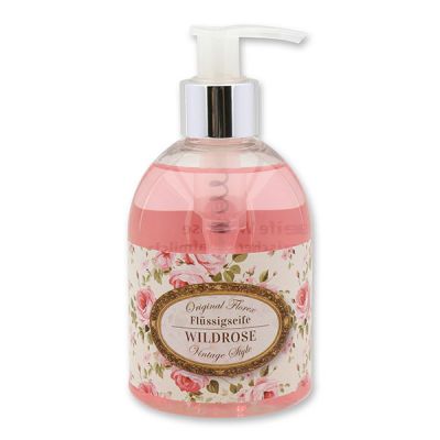 Liquid sheep milk soap 250ml in a dispenser "Vintage motif 205", Wild rose 