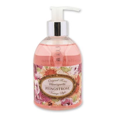 Liquid sheep milk soap 250ml in a dispenser "Vintage motif 73", Peony 