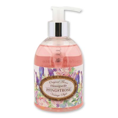 Liquid sheep milk soap 250ml in a dispenser "Vintage motif 82", Peony 